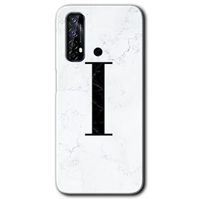 Realme 7 Beyaz Mermer Desenli İ Harfi Baskılı Uyumlu Silikon Kılıf