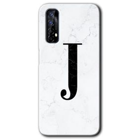 Realme 7 Beyaz Mermer Desenli J Harfi Baskılı Uyumlu Silikon Kılıf