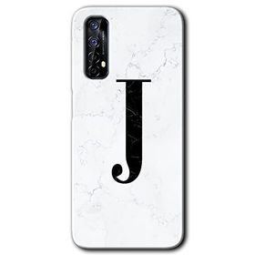 Realme 7 Beyaz Mermer Desenli J Harfi Baskılı Uyumlu Silikon Kılıf