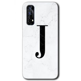Realme 7 Beyaz Mermer Desenli J Harfi Baskılı Uyumlu Silikon Kılıf