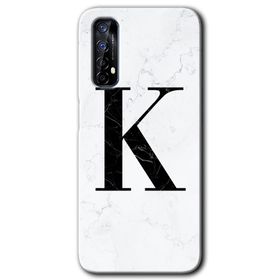 Realme 7 Beyaz Mermer Desenli K Harfi Baskılı Uyumlu Silikon Kılıf