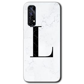 Realme 7 Beyaz Mermer Desenli L Harfi Baskılı Uyumlu Silikon Kılıf