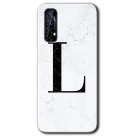 Realme 7 Beyaz Mermer Desenli L Harfi Baskılı Uyumlu Silikon Kılıf