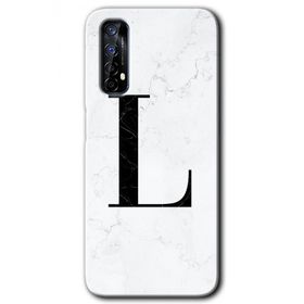 Realme 7 Beyaz Mermer Desenli L Harfi Baskılı Uyumlu Silikon Kılıf