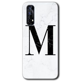 Realme 7 Beyaz Mermer Desenli M Harfi Baskılı Uyumlu Silikon Kılıf
