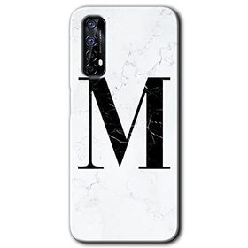Realme 7 Beyaz Mermer Desenli M Harfi Baskılı Uyumlu Silikon Kılıf