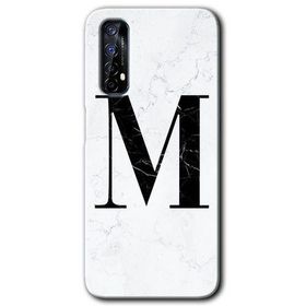 Realme 7 Beyaz Mermer Desenli M Harfi Baskılı Uyumlu Silikon Kılıf
