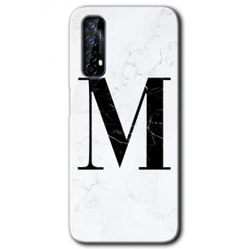 Realme 7 Beyaz Mermer Desenli M Harfi Baskılı Uyumlu Silikon Kılıf
