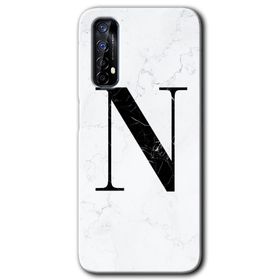 Realme 7 Beyaz Mermer Desenli N Harfi Baskılı Uyumlu Silikon Kılıf