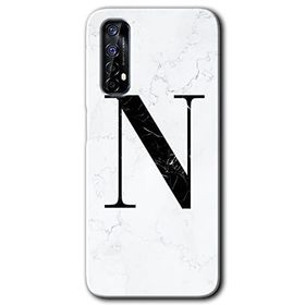 Realme 7 Beyaz Mermer Desenli N Harfi Baskılı Uyumlu Silikon Kılıf