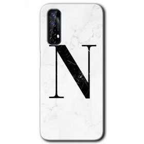 Realme 7 Beyaz Mermer Desenli N Harfi Baskılı Uyumlu Silikon Kılıf