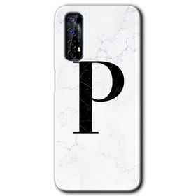 Realme 7 Beyaz Mermer Desenli P Harfi Baskılı Uyumlu Silikon Kılıf