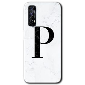 Realme 7 Beyaz Mermer Desenli P Harfi Baskılı Uyumlu Silikon Kılıf
