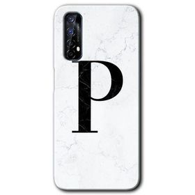 Realme 7 Beyaz Mermer Desenli P Harfi Baskılı Uyumlu Silikon Kılıf