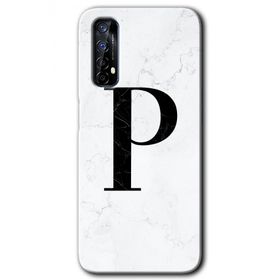 Realme 7 Beyaz Mermer Desenli P Harfi Baskılı Uyumlu Silikon Kılıf