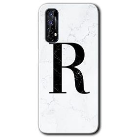 Realme 7 Beyaz Mermer Desenli R Harfi Baskılı Uyumlu Silikon Kılıf
