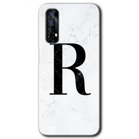 Realme 7 Beyaz Mermer Desenli R Harfi Baskılı Uyumlu Silikon Kılıf