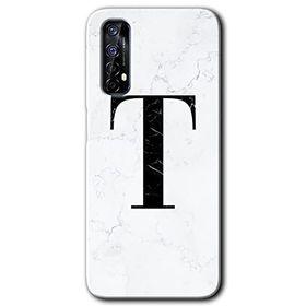 Realme 7 Beyaz Mermer Desenli T Harfi Baskılı Uyumlu Silikon Kılıf