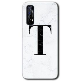 Realme 7 Beyaz Mermer Desenli T Harfi Baskılı Uyumlu Silikon Kılıf