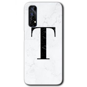 Realme 7 Beyaz Mermer Desenli T Harfi Baskılı Uyumlu Silikon Kılıf