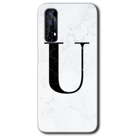 Realme 7 Beyaz Mermer Desenli U Harfi Baskılı Uyumlu Silikon Kılıf