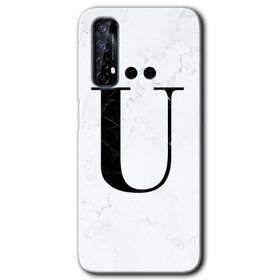 Realme 7 Beyaz Mermer Desenli U Harfi Baskılı Uyumlu Silikon Kılıf