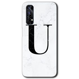 Realme 7 Beyaz Mermer Desenli U Harfi Baskılı Uyumlu Silikon Kılıf
