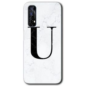 Realme 7 Beyaz Mermer Desenli U Harfi Baskılı Uyumlu Silikon Kılıf