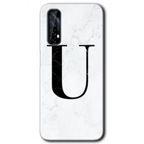 Realme 7 Beyaz Mermer Desenli U Harfi Baskılı Uyumlu Silikon Kılıf