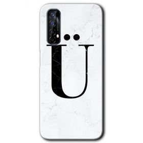 Realme 7 Beyaz Mermer Desenli U Harfi Baskılı Uyumlu Silikon Kılıf