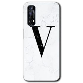 Realme 7 Beyaz Mermer Desenli V Harfi Baskılı Uyumlu Silikon Kılıf