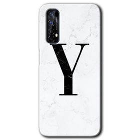 Realme 7 Beyaz Mermer Desenli Y Harfi Baskılı Uyumlu Silikon Kılıf