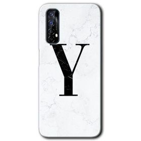Realme 7 Beyaz Mermer Desenli Y Harfi Baskılı Uyumlu Silikon Kılıf