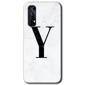 Realme 7 Beyaz Mermer Desenli Y Harfi Baskılı Uyumlu Silikon Kılıf