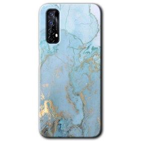 Realme 7 Mavi Gold Mermer Baskılı Uyumlu Silikon Kılıf