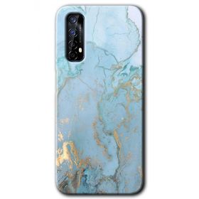Realme 7 Mavi Gold Mermer Baskılı Uyumlu Silikon Kılıf