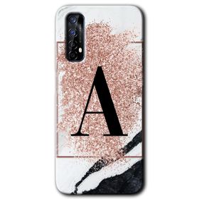 Realme 7 Pembe Mermer Desenli A Harfi Baskılı Uyumlu Silikon Kılıf
