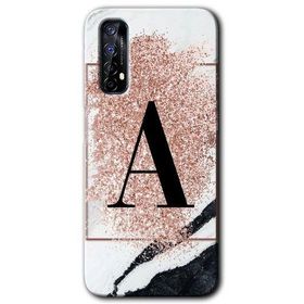Realme 7 Pembe Mermer Desenli A Harfi Baskılı Uyumlu Silikon Kılıf
