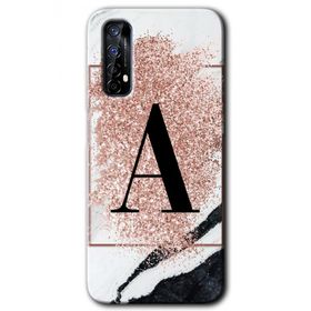 Realme 7 Pembe Mermer Desenli A Harfi Baskılı Uyumlu Silikon Kılıf