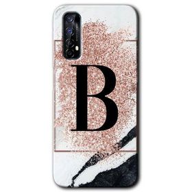 Realme 7 Pembe Mermer Desenli B Harfi Baskılı Uyumlu Silikon Kılıf