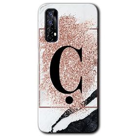 Realme 7 Pembe Mermer Desenli Ç Harfi Baskılı Uyumlu Silikon Kılıf