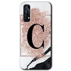 Realme 7 Pembe Mermer Desenli Ç Harfi Baskılı Uyumlu Silikon Kılıf
