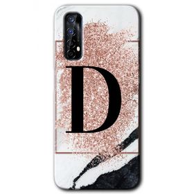 Realme 7 Pembe Mermer Desenli D Harfi Baskılı Uyumlu Silikon Kılıf