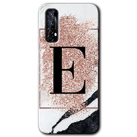 Realme 7 Pembe Mermer Desenli E Harfi Baskılı Uyumlu Silikon Kılıf