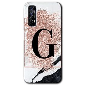 Realme 7 Pembe Mermer Desenli G Harfi Baskılı Uyumlu Silikon Kılıf