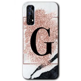 Realme 7 Pembe Mermer Desenli G Harfi Baskılı Uyumlu Silikon Kılıf