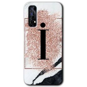 Realme 7 Pembe Mermer Desenli İ Harfi Baskılı Uyumlu Silikon Kılıf