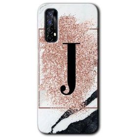 Realme 7 Pembe Mermer Desenli J Harfi Baskılı Uyumlu Silikon Kılıf