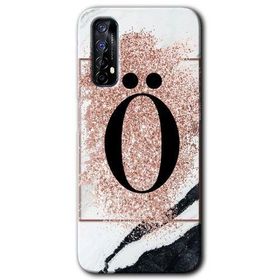 Realme 7 Pembe Mermer Desenli O Harfi Baskılı Uyumlu Silikon Kılıf