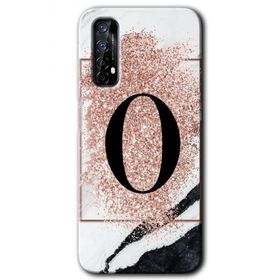 Realme 7 Pembe Mermer Desenli O Harfi Baskılı Uyumlu Silikon Kılıf